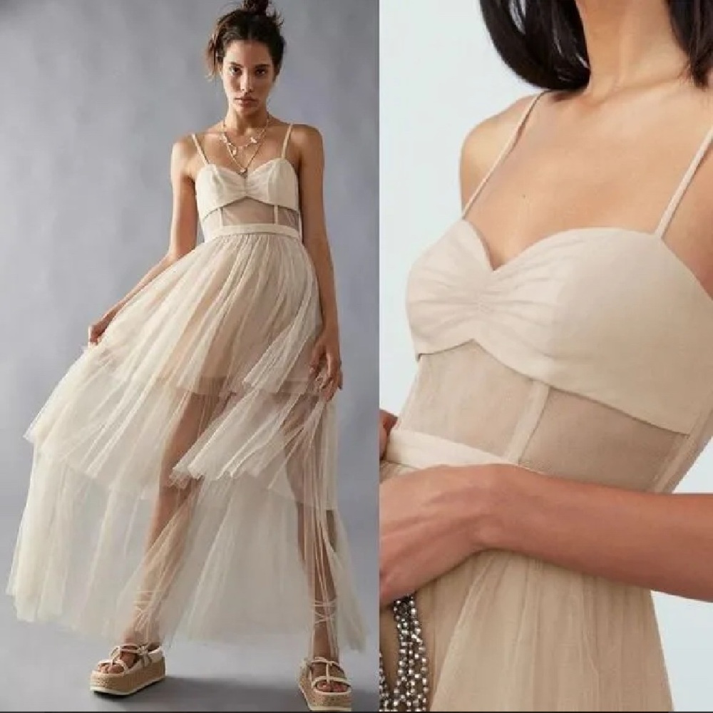 FAME and PARTNERS Francise Corset Tiered Gown in Light Nude